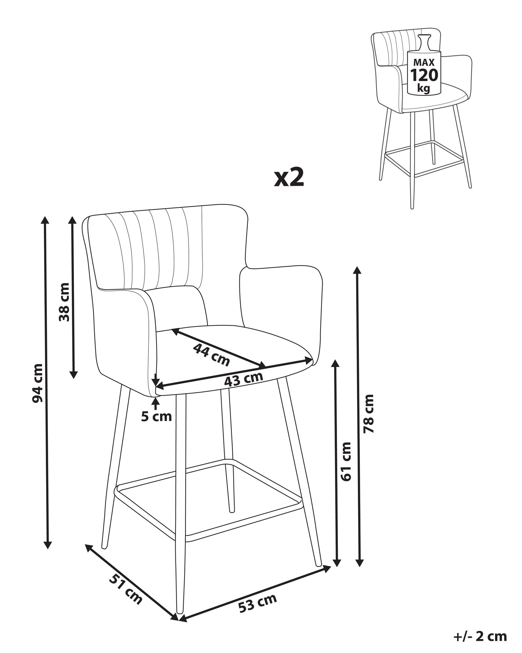 Set of 2 Bar Chairs SANILAC Velvet Light Grey_1063709