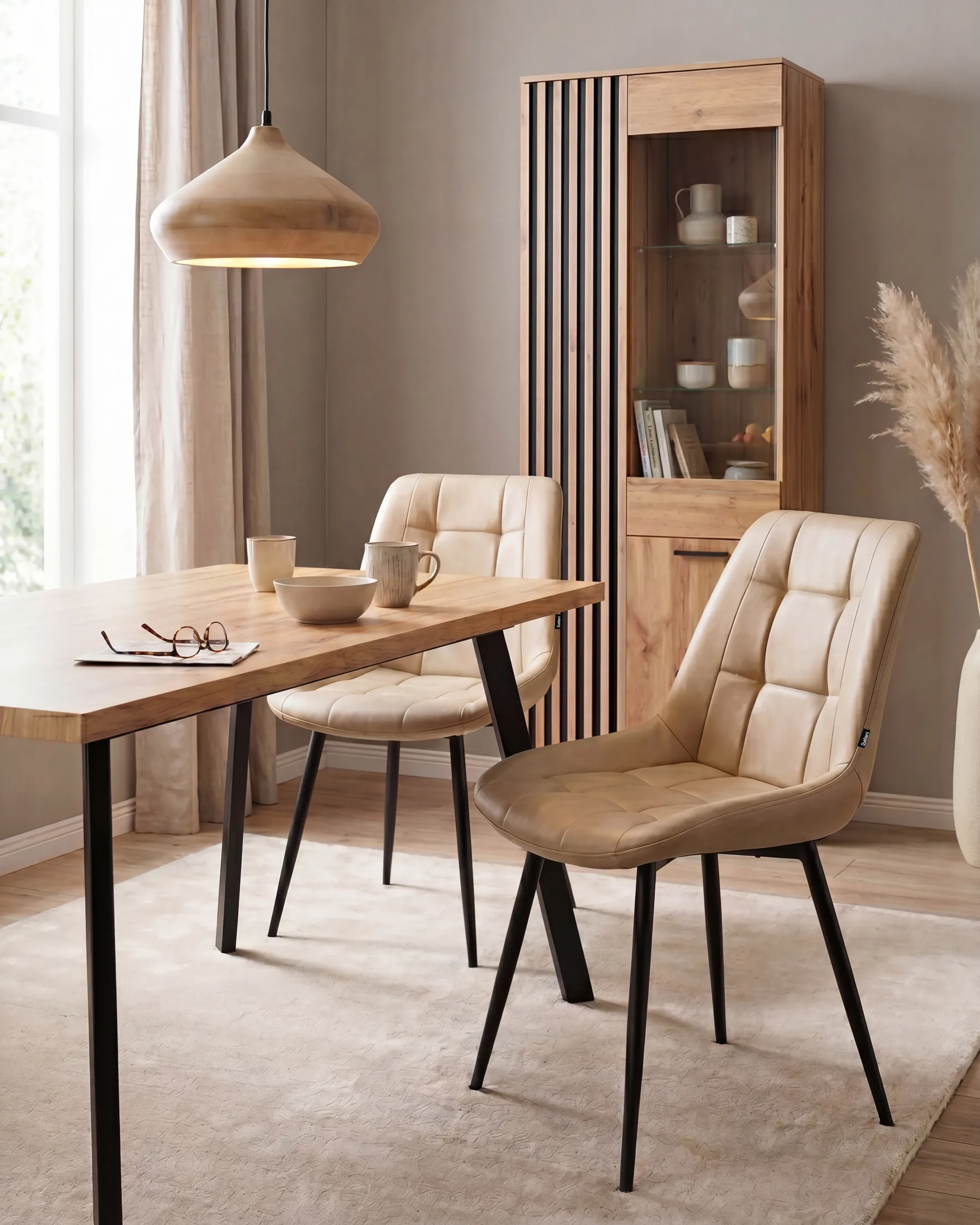 Esszimmerstuhl 2er Set MELROSE Kunstleder Beige_1042796