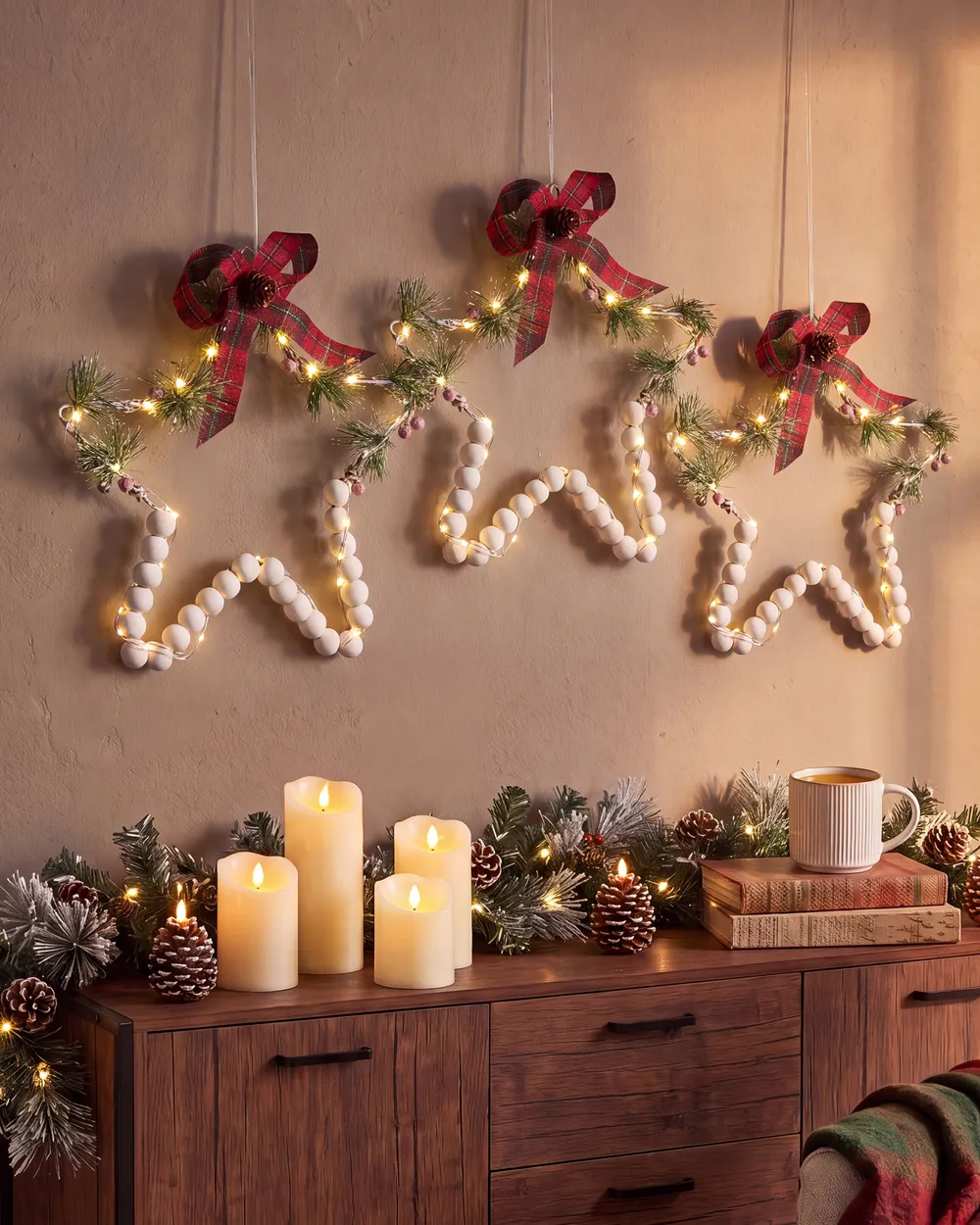 Wanddekoration 3er Set LED KALLAVESI 25/30/35 cm Stern Weiß
