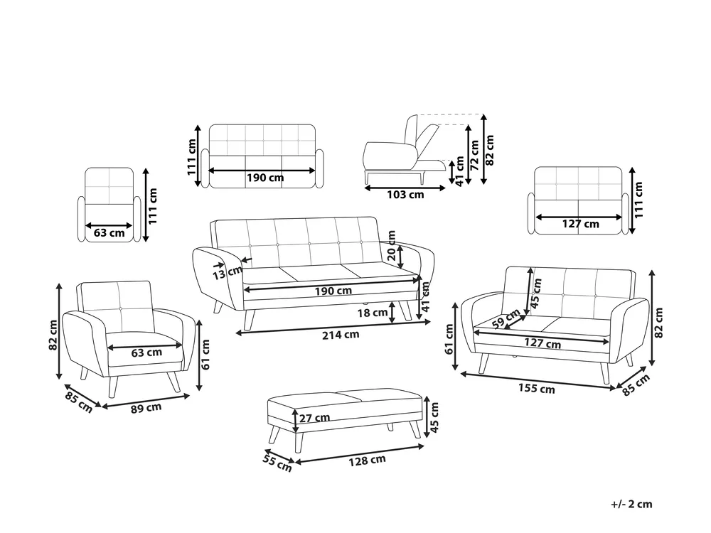 Sofa Set FLORLI Stoff Schwarz_704216