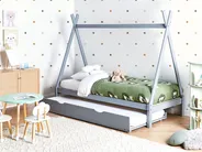 Kinderbett mit Ausziehbett Kiefernholz TALMONTIERS 90 x 200 cm Grau_964098