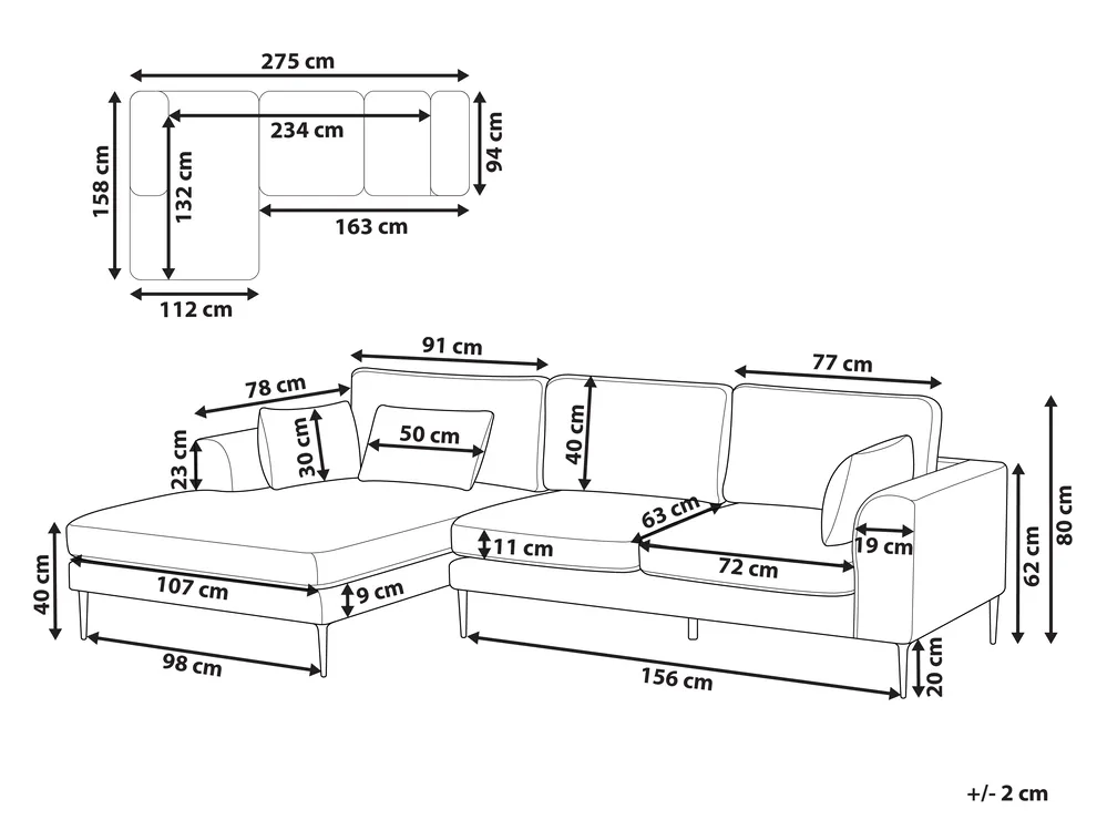Corner Sofa 3 Seater FLAM Velvet Grey Right Hand_878076