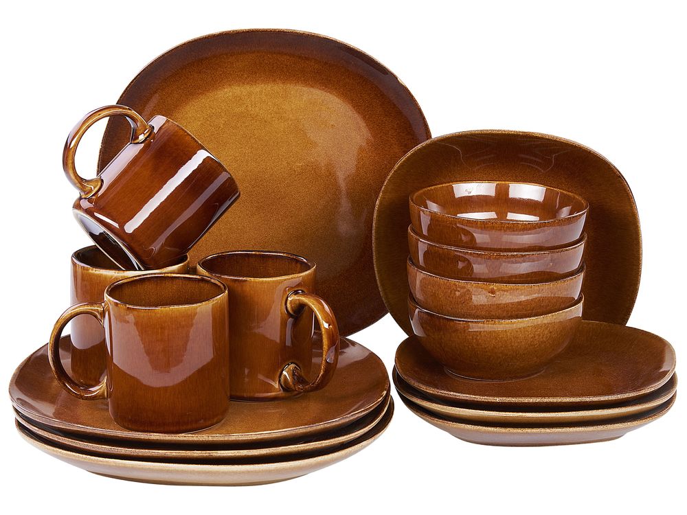Set de 16 couverts de table TURMERIC Grès Marron doré