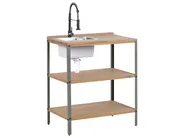 Outdoor-Kücheninsel mit Spüle IVREA Braun / Schwarz zertifiziertes Akazienholz_988263