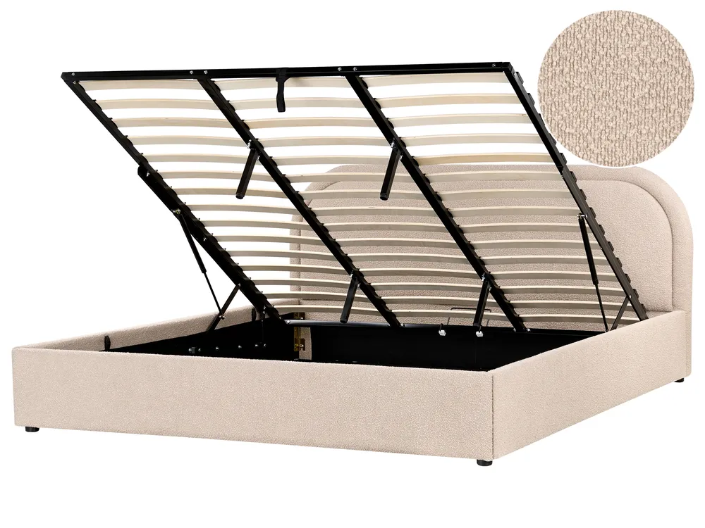 Bett mit Stauraum QUILLIEN Bouclé Beige 180 x 200 cm