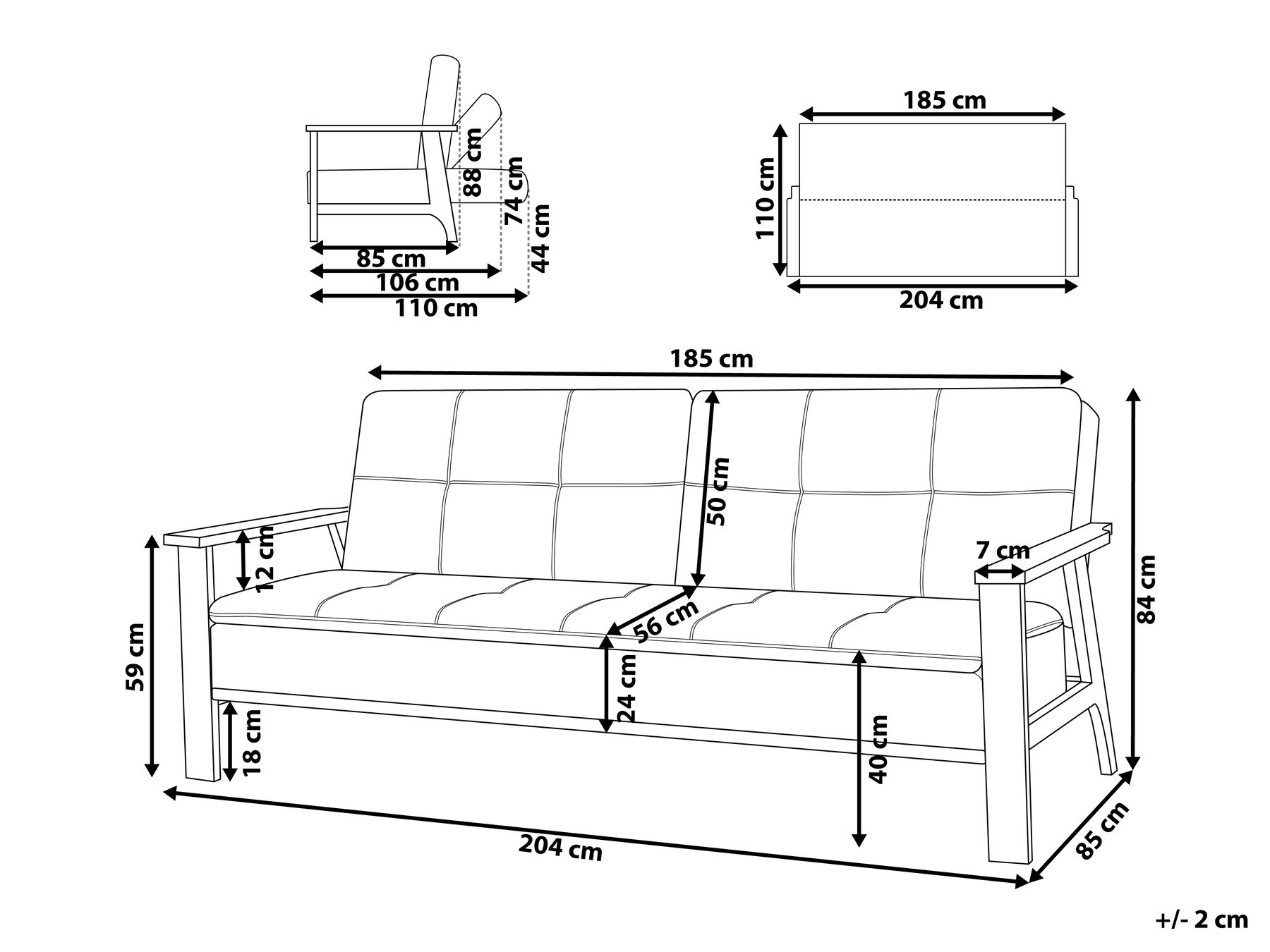 Sofa Bed 3 Seater TJORN Fabric Grey_813519