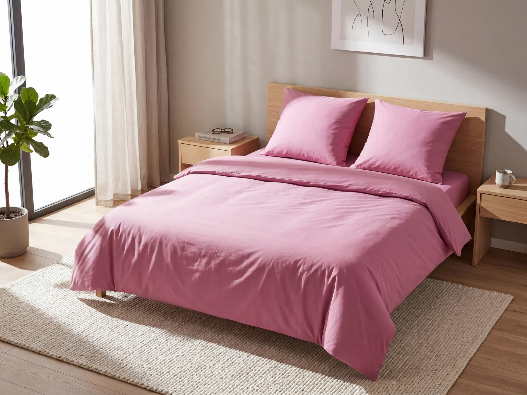 Bettwäsche-Set HARMONRIDGE 220 x 240 cm Baumwollsatin Rosa_815053
