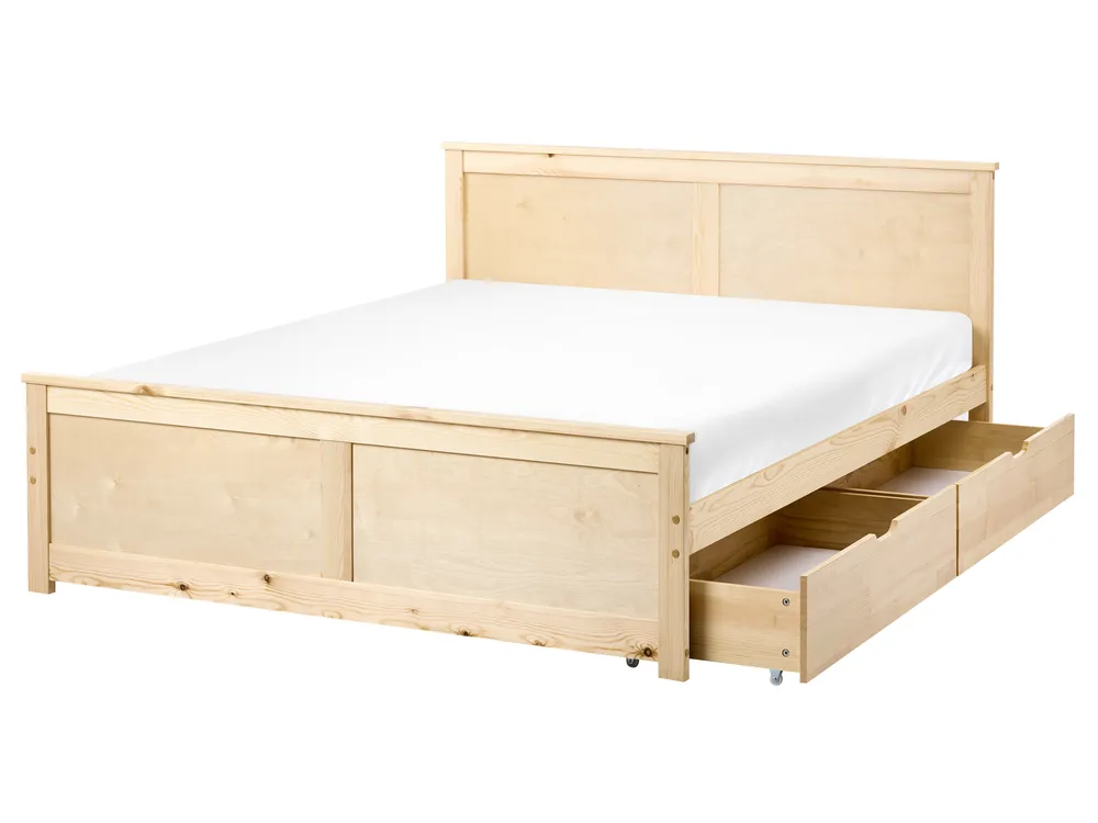 Bett mit 2 Schubladen DAUPHIN Kiefernholz Hellbraun 140 x 200 cm_1059939