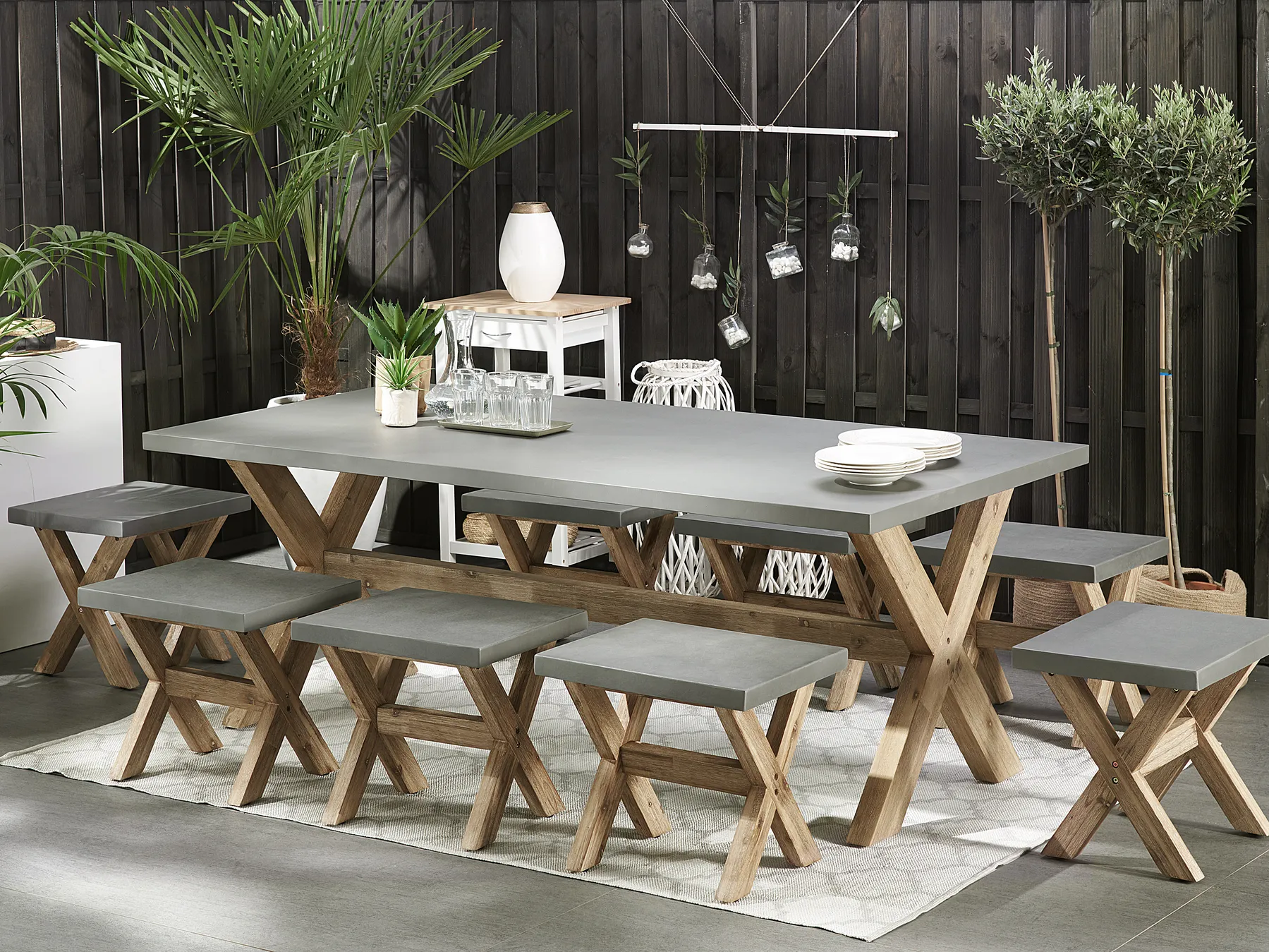 Gartenmöbel Set mit Hockern 8-Sitzer OLBIA Beton Grau_771468
