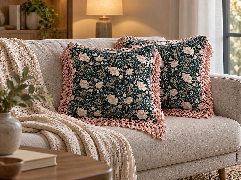 Set of 2 Decorative Cushions PARROTIA 45 x 45 cm Velvet Teal Floral Pattern