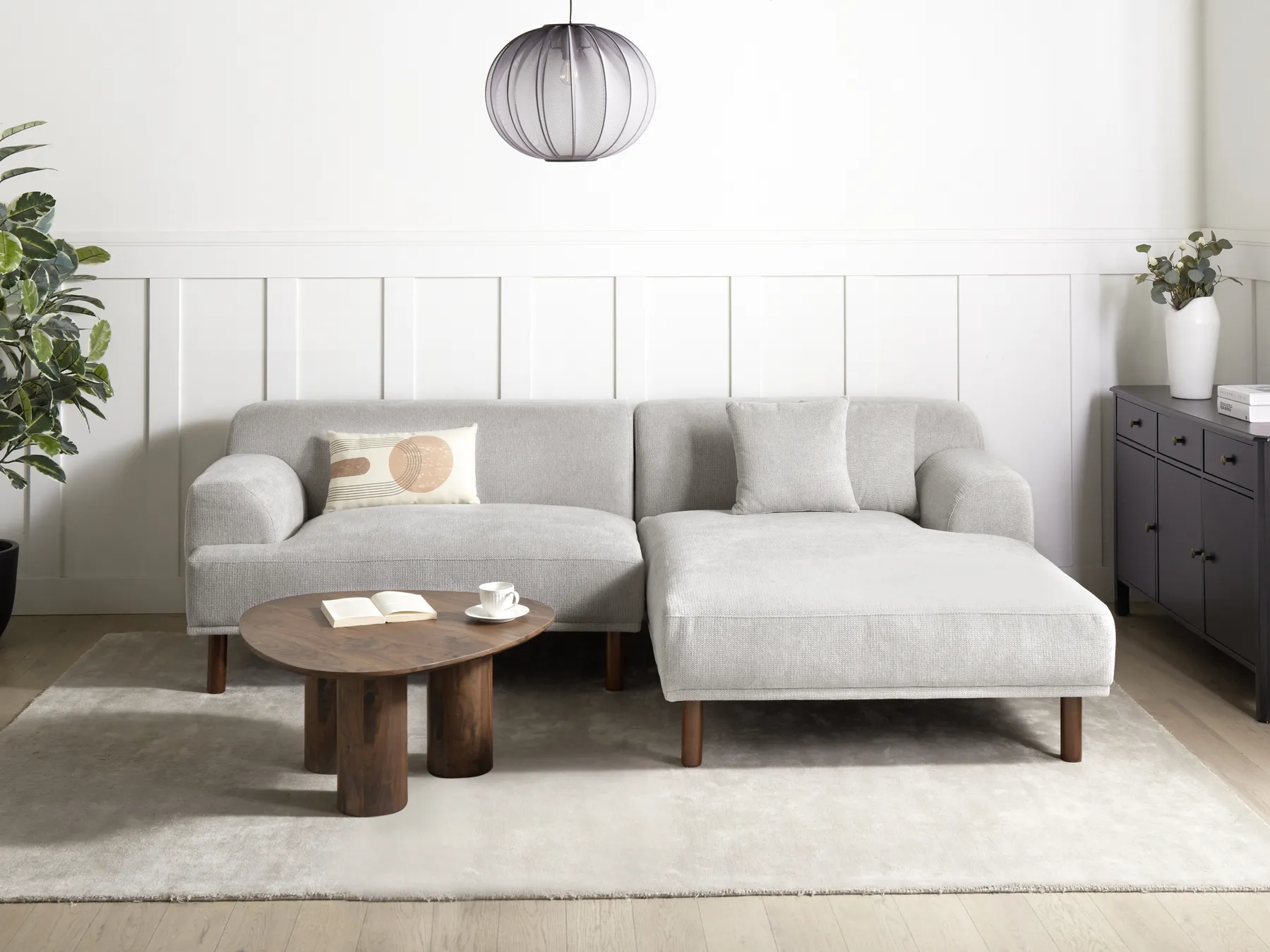 Corner Sofa 3 Seater HOLT Fabric Light Grey Left Hand_960534