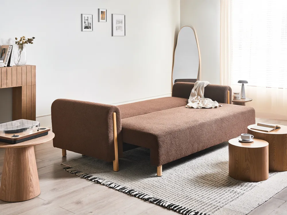 Schlafsofa 3-Sitzer KVAM mit Stauraum Bouclé Braun_1021884