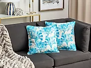 Dekokissen 2er Set ROCKWEED 45 x 45 cm Baumwolle Blau Blumenmuster_1187053