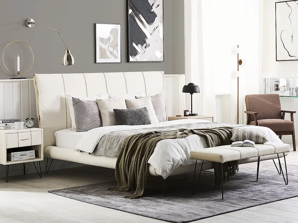 Bett mit Lattenrost Kunstleder BETIN 180 x 200 cm Hellbeige_1177916