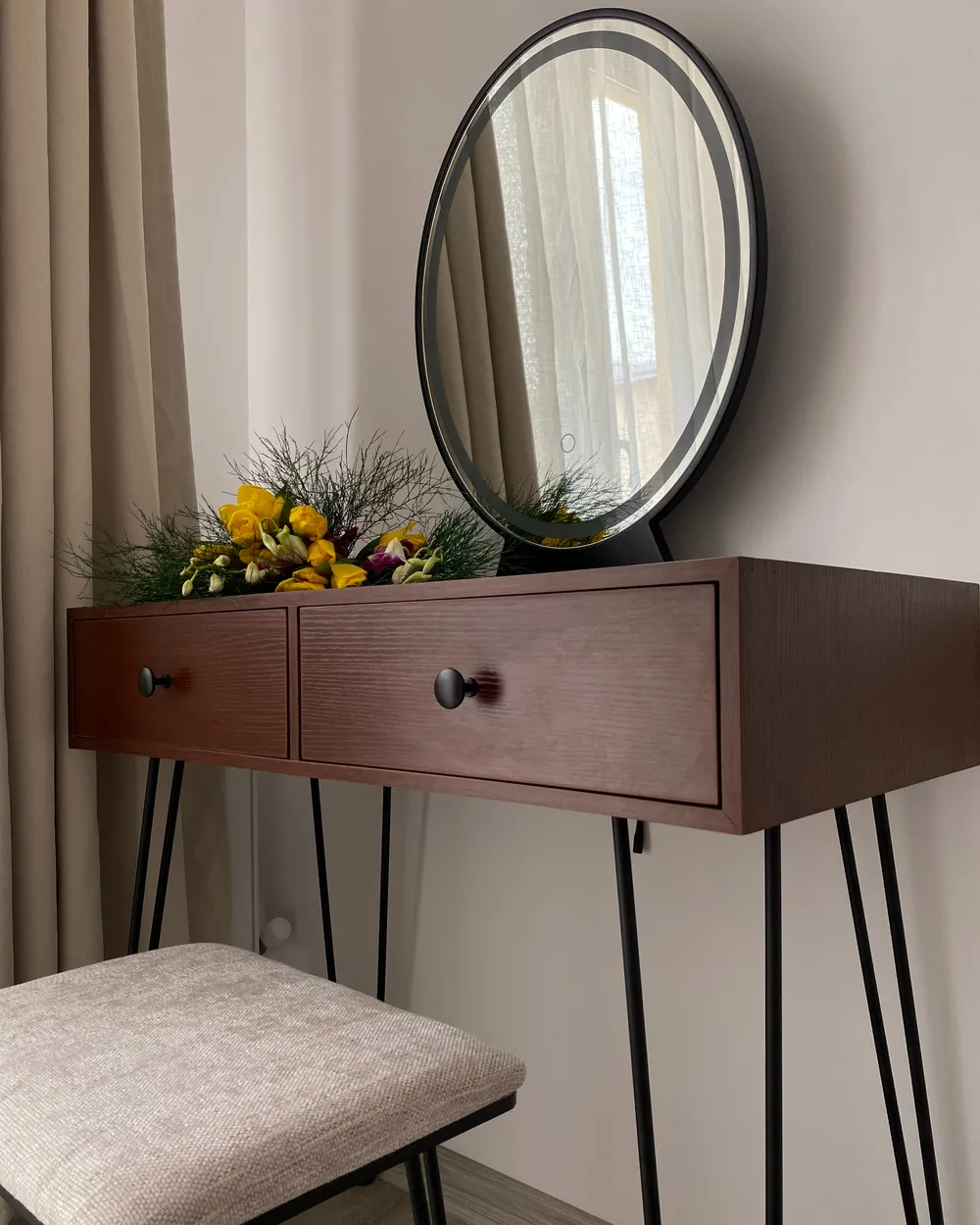dark brown dressing table Adalynn Brown Wooden 2 Drawer Dressing Table & Marble Top