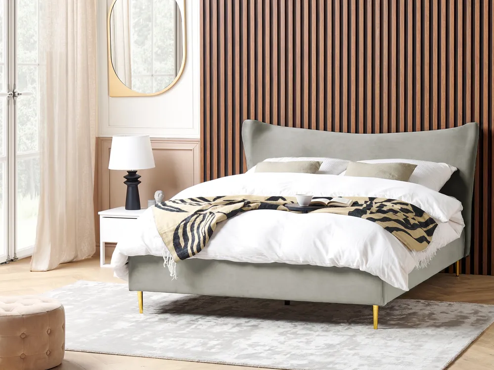 Bett mit Lattenrost Samtstoff CHALEIX 180 x 200 cm Hellgrau