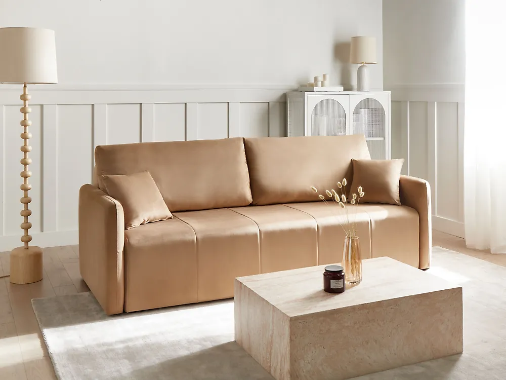 Schlafsofa 3-Sitzer EGGE Samtstoff Hellbraun_1186155