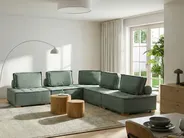 Modul Ecksofa 5-Sitzer TIBRO Stoff Hellgrün linksseitig_1057802