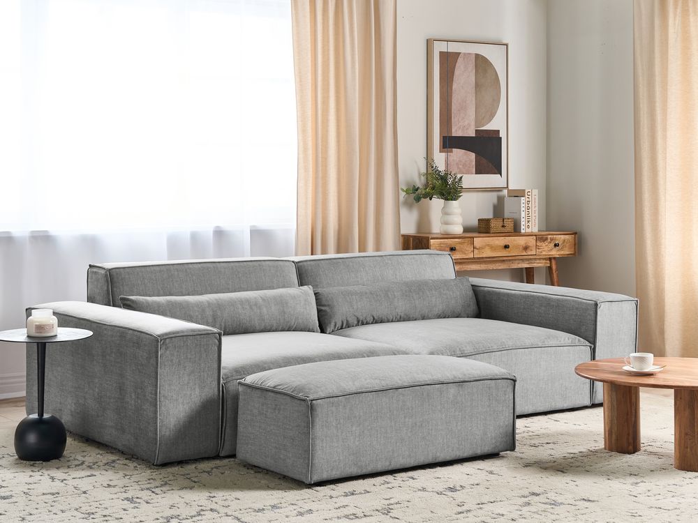 Modular Sofa 2 Seater HELLNAR with Ottoman Fabric Grey