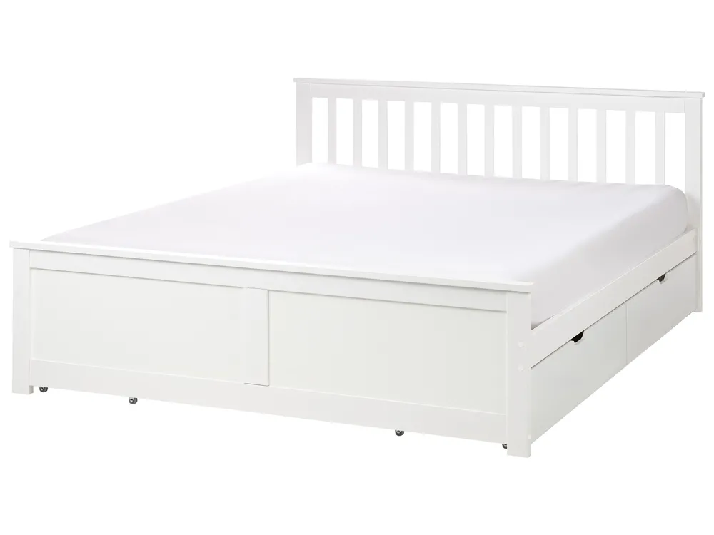 Bed with 4 Drawers OLENDON Pine Wood White 160 x 200 cm (EU King Size)_954859