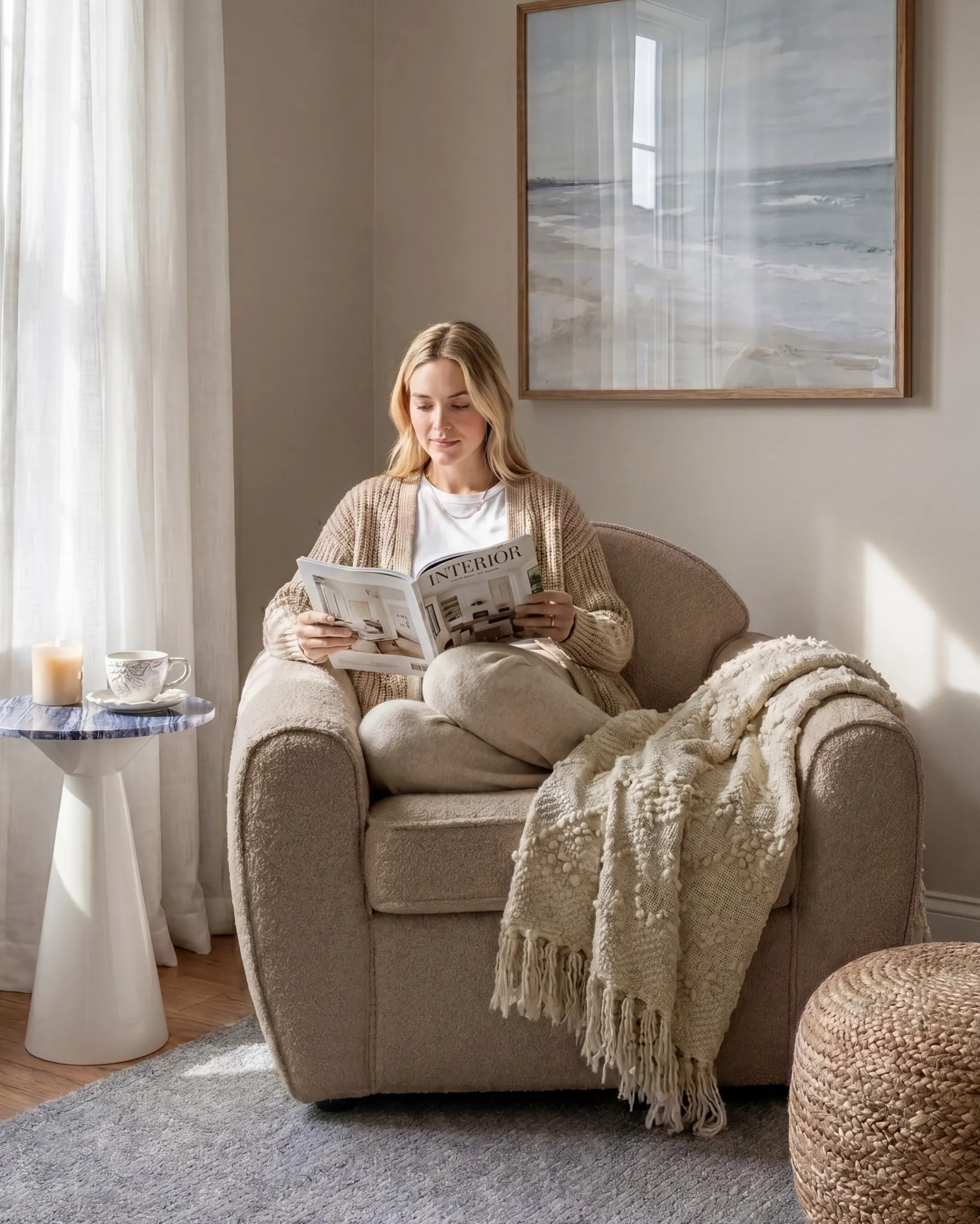 Armchair ELLEDE Boucle Light Brown_959886