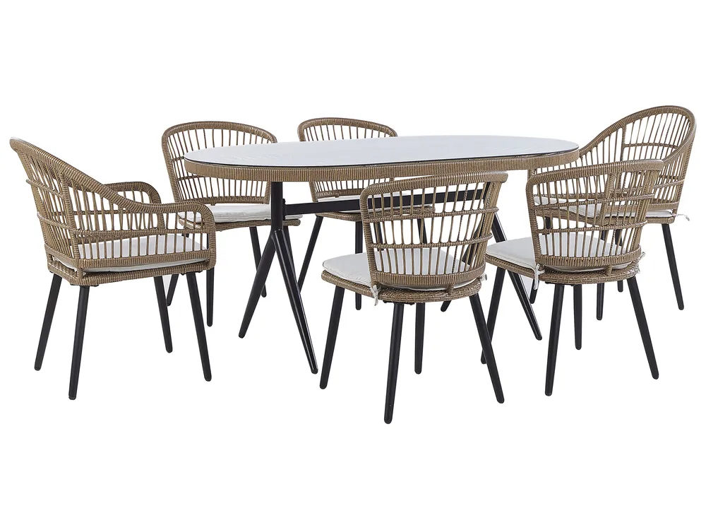 Gartenmöbel Set 6-Sitzer ALIANO II inkl. Kissen Polyrattan Beige
