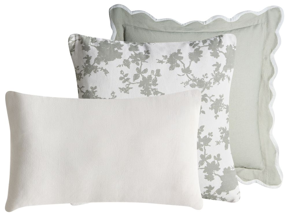 Set of 3 Decorative Cushions CANARIUM 30 x 50 cm 45 x 45 cm Cotton Green Solid