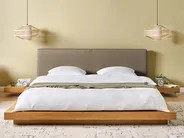 Bett mit LED Bouclé ZEN 180 x 200 cm Naturfarbene Esche_1079810