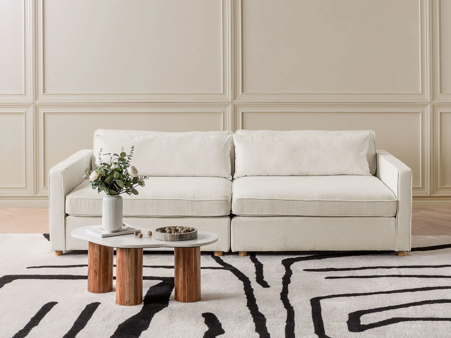 Sofa 3-Sitzer VINSTRA Bouclé Cremeweiß_928392