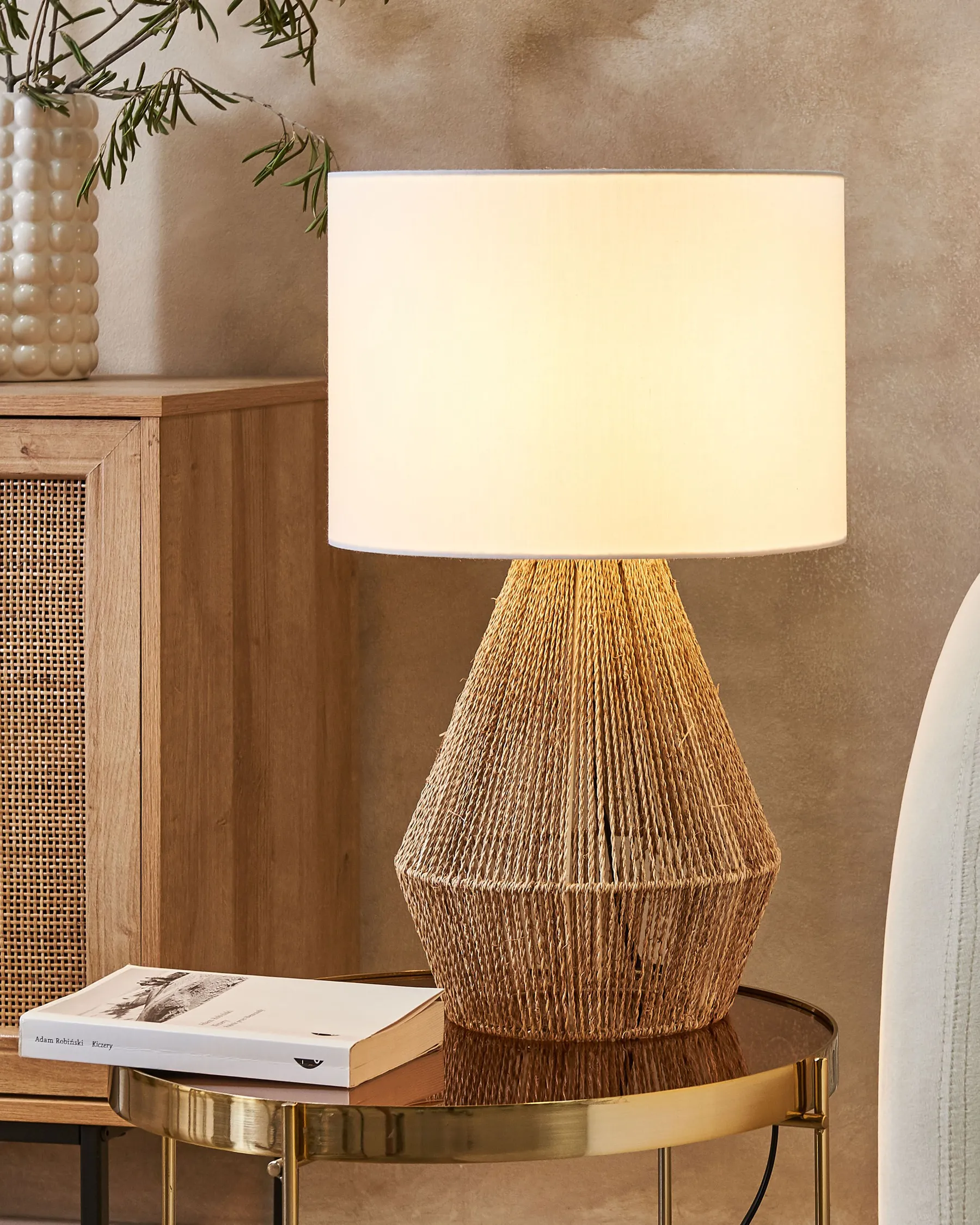 Tischlampe MALEWA Papierschnur Naturfarben_827208