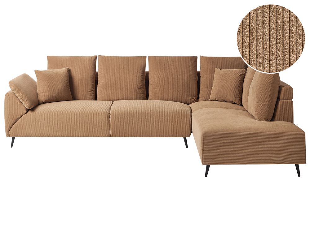 Corner Sofa 4 Seater LUNNER Corduroy Brown Left Hand