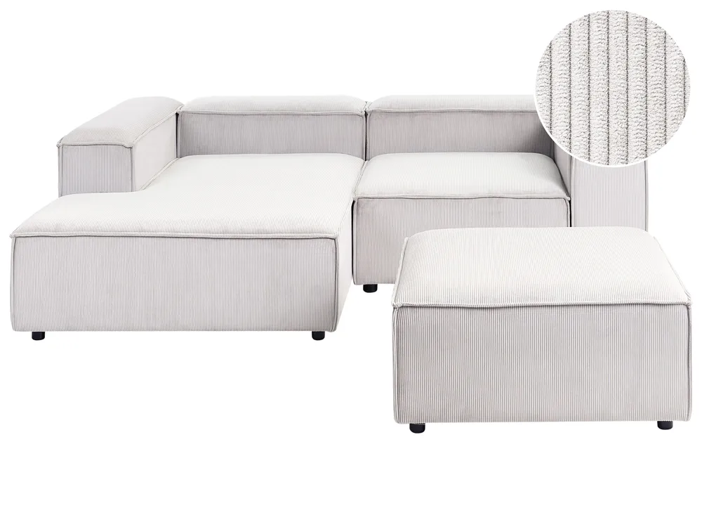 Modul Ecksofa 2-Sitzer ARDAL mit Ottomane Cord Cremeweiß rechtsseitig