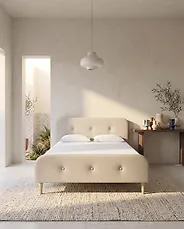 Bed Faux Linen RENNES 180 x 200 cm (EU Super King) Light Beige_1182348