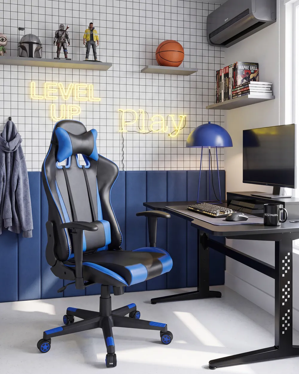 Bürostuhl GAMER Kunstleder Dunkelblau