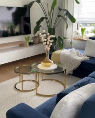 Set of 2 Coffee Tables GRANGE Tempered Glass Gold_957967