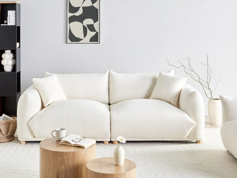 Sofa 3-Sitzer LUVOS Bouclé Cremeweiß