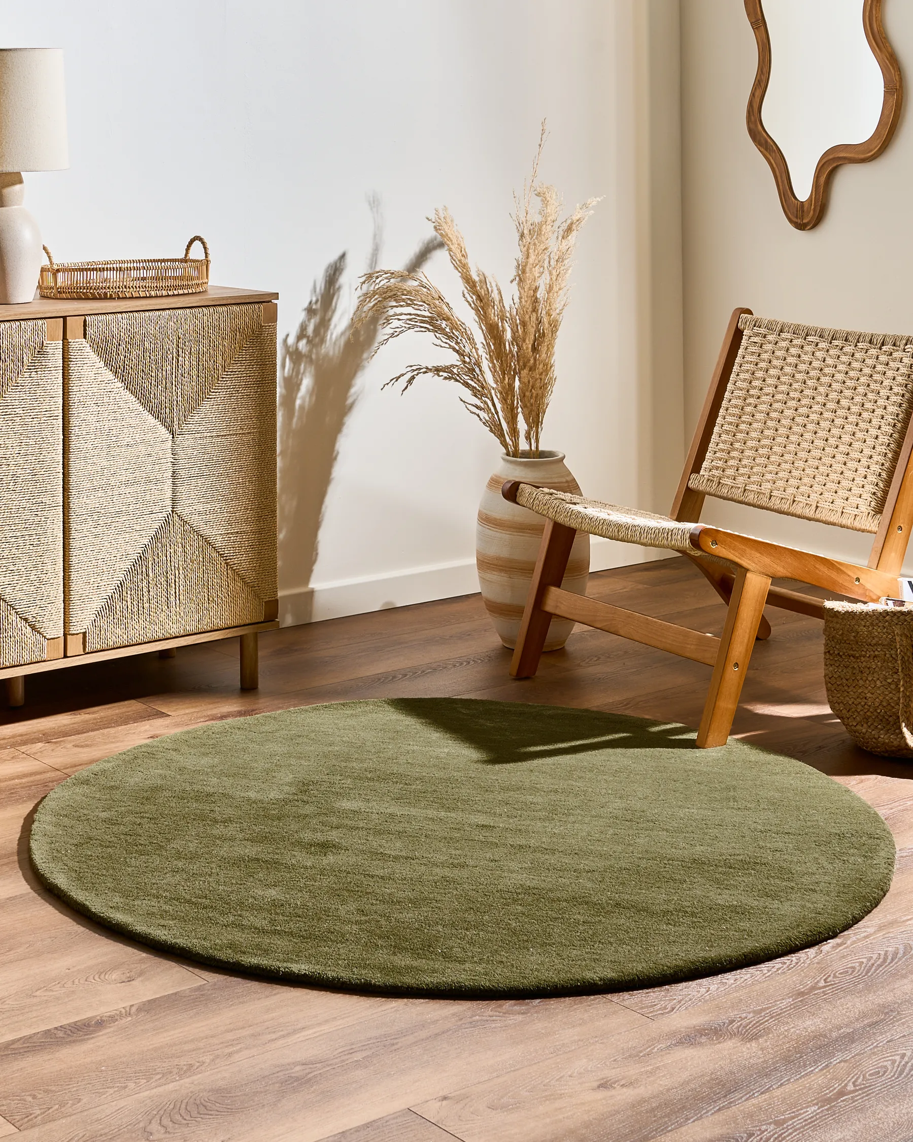 Rug VASCO Olive Green ø 140 cm Wool_1068675