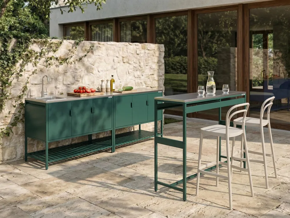 Outdoor-Küche 3er Set mit Spüle MAENZA Grün Metall