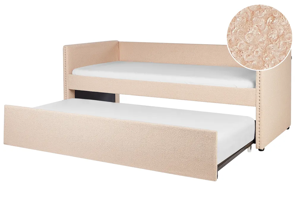 Ausziehbett Bouclé TROYES 90 x 200 cm Pfirsichrosa