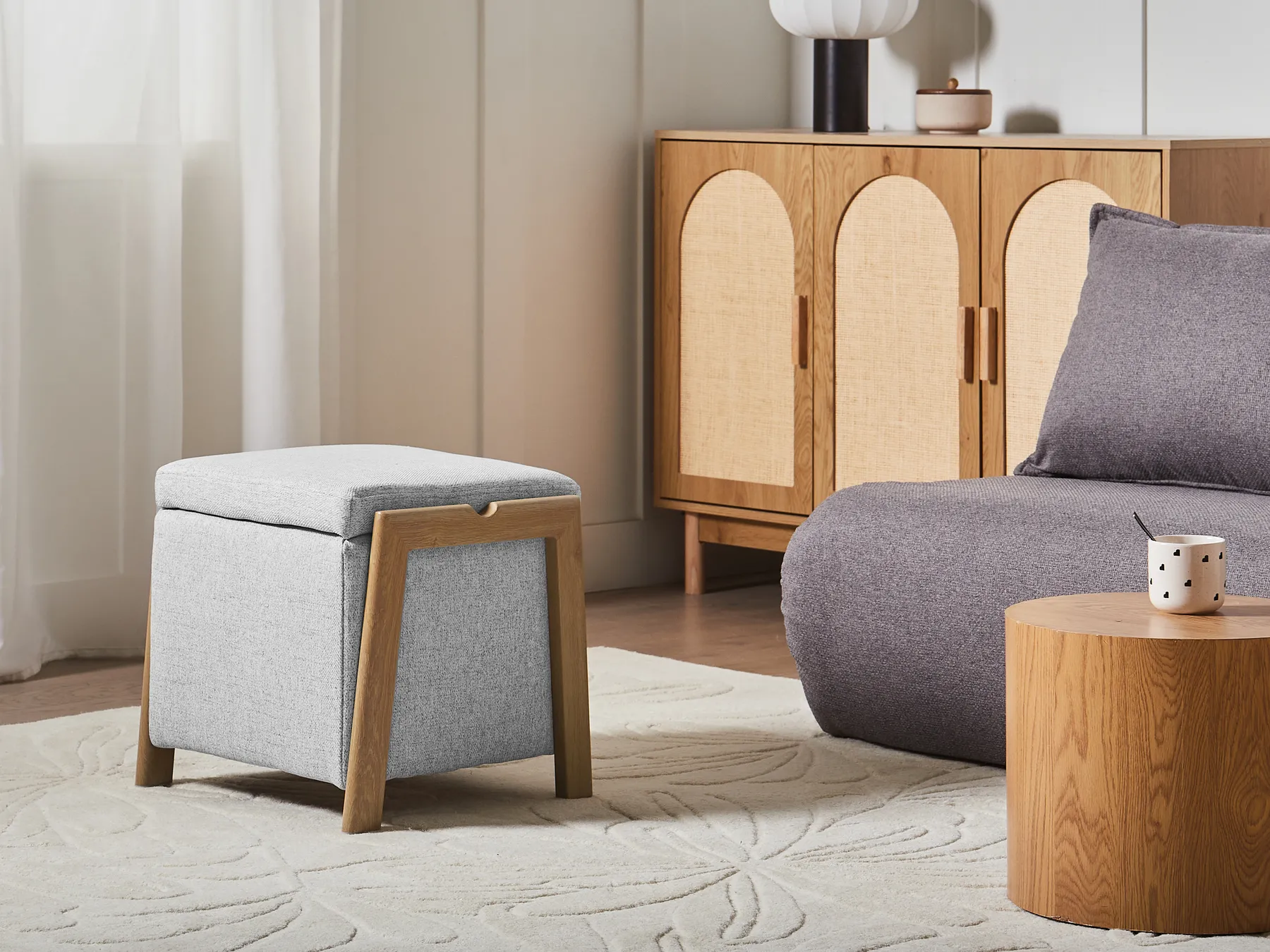 Pouf mit Stauraum EDLAND Stoff 45 cm Hellgrau_1040623