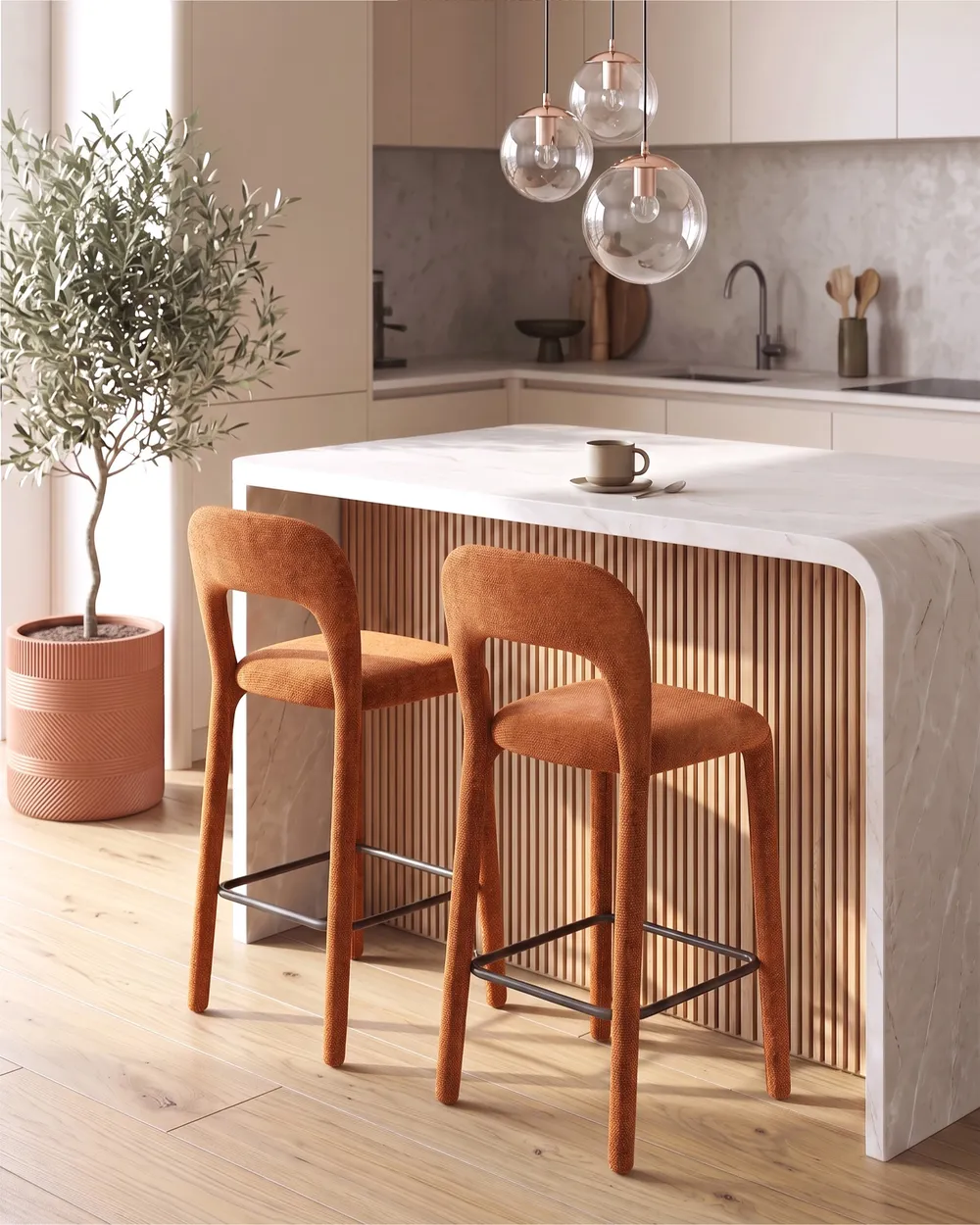 Set mit 2 Barstühlen LAKEVILLE Chenillegewebe Goldbraun