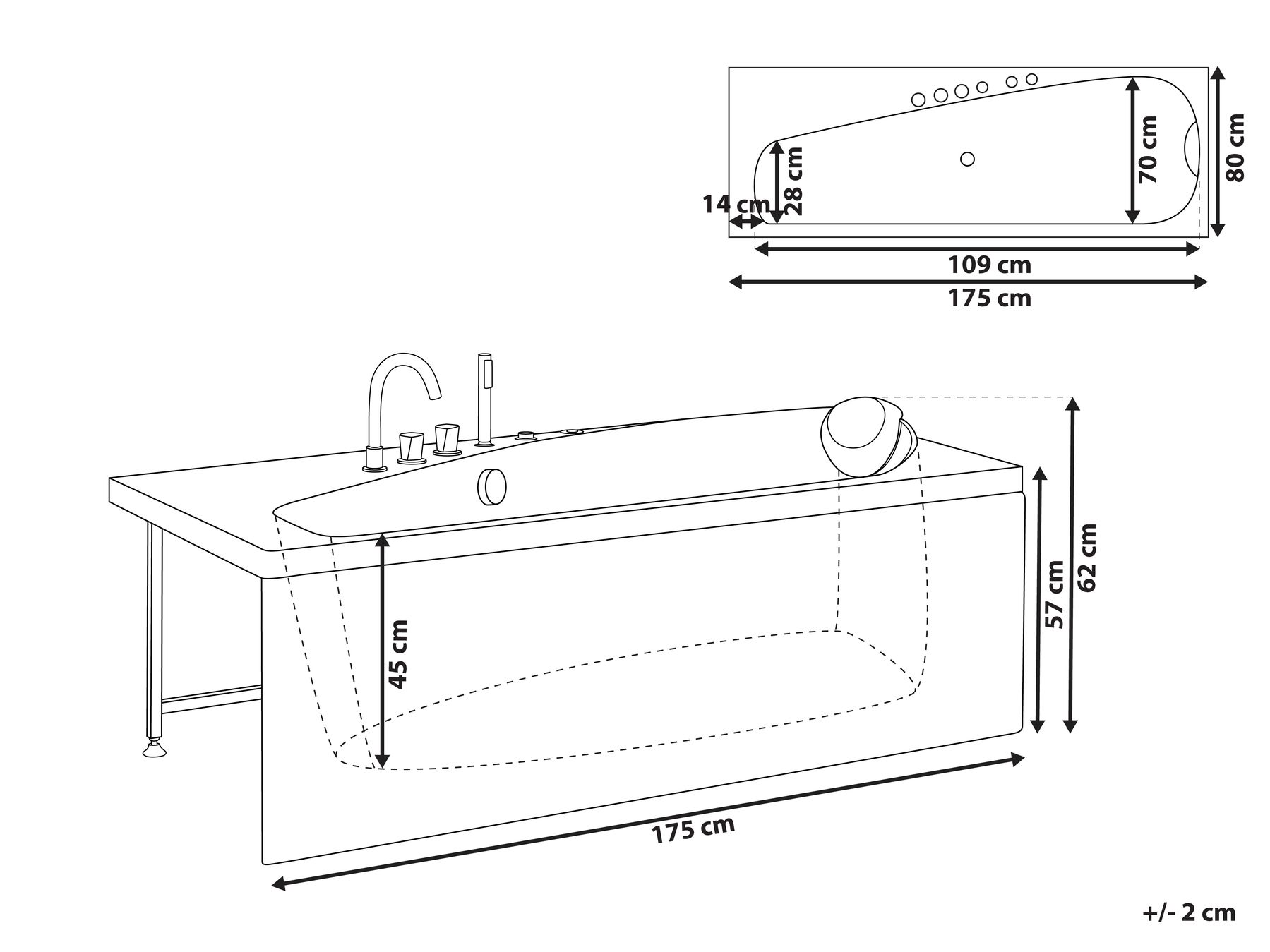 Whirlwanne Eckmodell mit LED CAURA 175 x 80 cm Weiß rechtsseitig_1017296