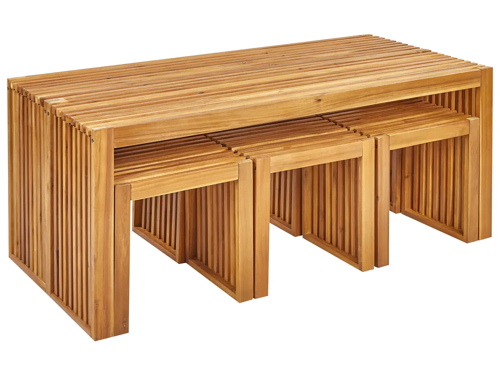 Gartenmöbel Set mit Bänken und Hockern 6-Sitzer BELLANO Akazienholz Braun_921989