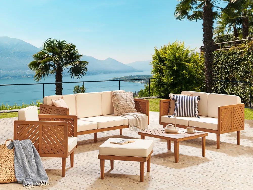 Garden Lounge Set with Table and Ottoman 6 Seater BARATTI Acacia Wood Brown_845971