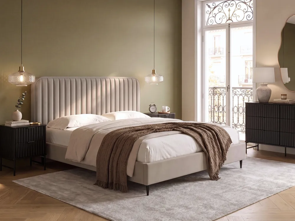 Bett mit Lattenrost Samtstoff BRIN 160 x 200 cm Taupe