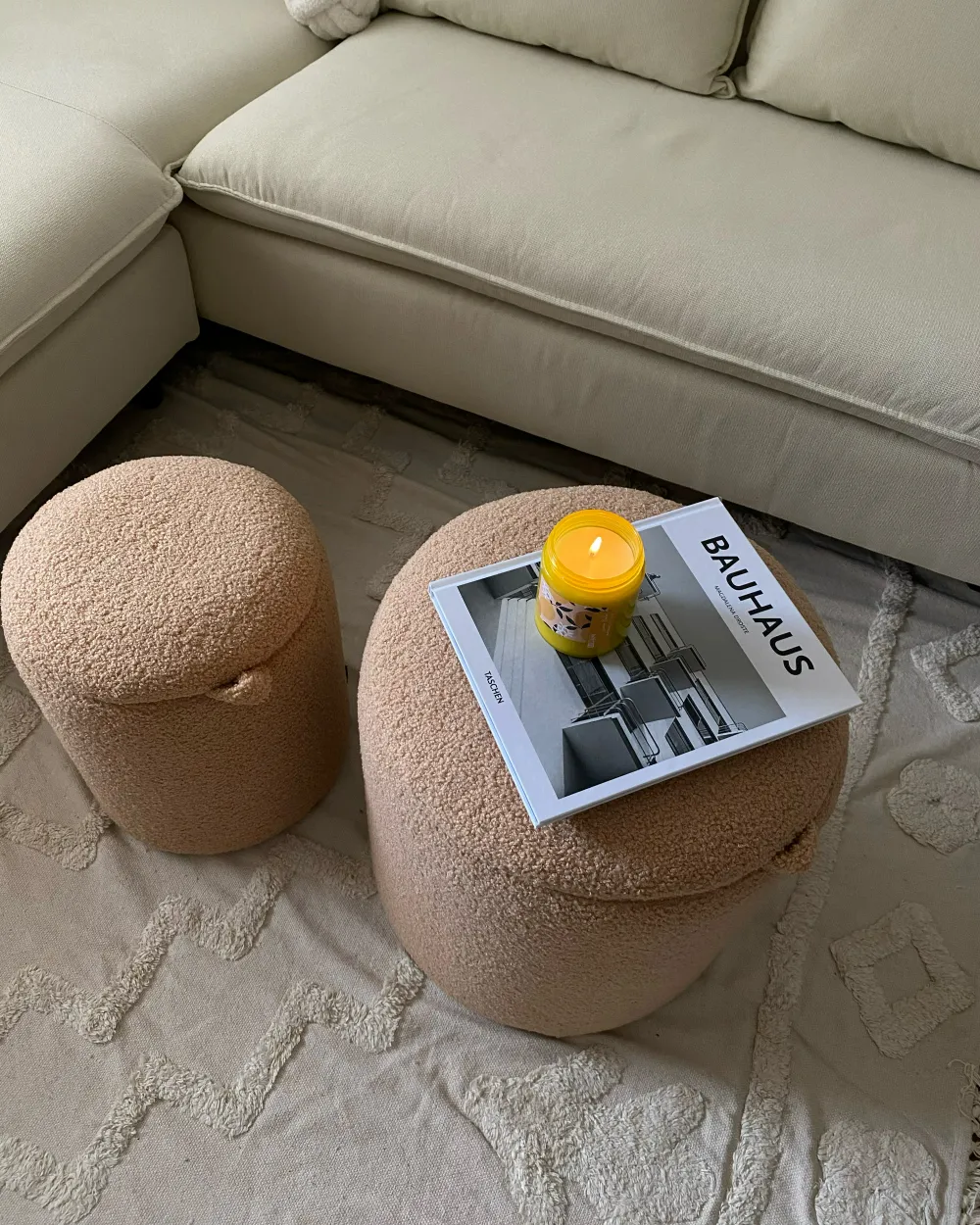 Pouf mit Stauraum 2er Set BEREA Bouclé Hellbraun
