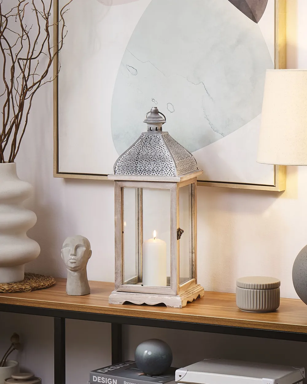 Lantern SAMAR 47 cm Pine Wood White
