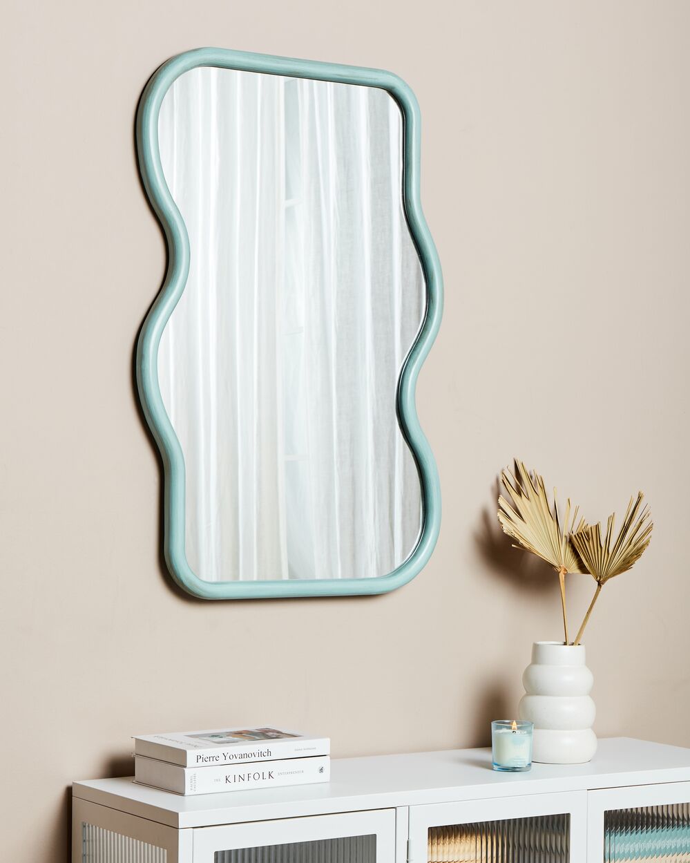 Wall Mirror RONNET 60 cm 90 cm Paulownia Wood Light Blue