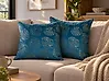 Dekokissen 2er Set DELICIOSA 45 x 45 cm Samtstoff Blau Pflanzenmuster