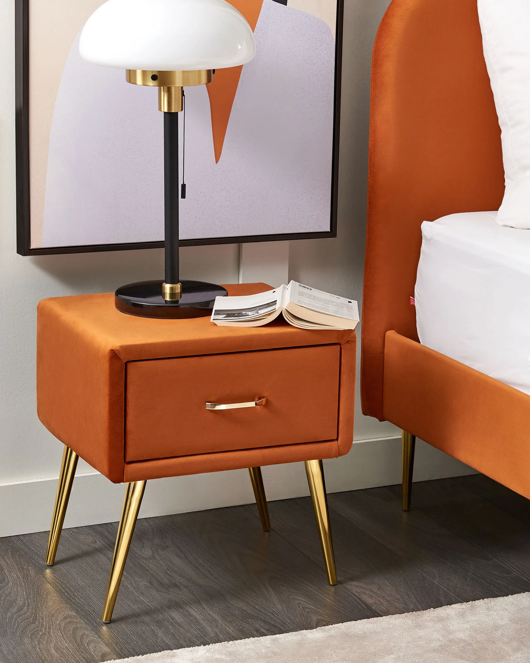 Nachttisch mit 1 Schublade FLAYAT Samtstoff Orange_833969